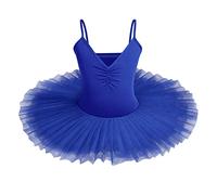 IBAKOM Bambini Ragazze Dress Balletto Lago dei cigni Costume Danza Tutu scollo a V Camisole Body senza Maniche Ballerina Ginnastica Abbigliamento Danza, blu royal, 9-10 Anni
