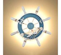 iBalody Applique da parete decorativa in stile mediterraneo Applique da parete a LED timoniere in legno Nave timone Riparo da muro in camera da letto per bambini