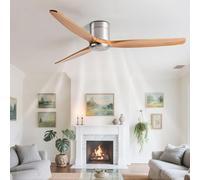 IBalody Ventilatore da soffitto a Basso Profilo Senza Luce 6 velocità ventilatori da soffitto remoti Montaggio ad Incasso Pale in Legno Ventilatore da soffitto Senza Luce per Patio Camera da Letto