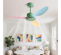 IBalody Ventilatori da soffitto Moderni Senza luci Ventilatore da soffitto Silenzioso per Interni, Senza Luce, Pale Colorate, Ventilatore da soffitto a 6 velocità per la Camera da Letto dei Bambini.