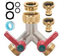iBamso 2 Way Garden Hose Splitter con Due connettori rapidi per Tubi, 3/4 Pollici Tap Y Splitter con valvole On/off e Maniglia estesa, in Ottone 2-Way Tap Connector per casa Giardino all'aperto