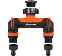 iBamso Splitter per tubi da giardino, splitter per rubinetto a 2 vie 3/4” connettore a due rubinetti, connettore con valvole on/off, adattatore per rubinetto connettore per tubi da giardino all'aperto