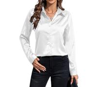 IBAOTORONI Camicie da donna in raso con bottoni, a maniche lunghe, con colletto classico, in seta, con bottoni, top da lavoro casual, bianco, XX-Large