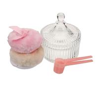 ibasenice 1 Set composto da piumino e contenitore per cipria, piumino morbido, cucchiaino e contenitore per cipria in polvere libera, ideale per il bagno, i viaggi e come regalo di San per le donne.