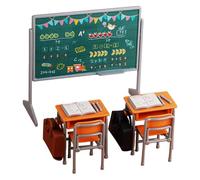 ibasenice 1 set di miniature per aule scolastiche, tra cui sedia, scrivania, lavagna, libro, cartella per bambole, materiale scolastico finto, modelli di mobili per bambole in miniatura