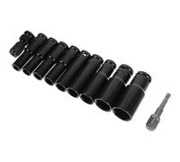 ibasenice 10 Pezzi Set di Bussole Allungate in Acciaio Legato 8-24mm Nero | Copertura Multi Misura, per Riparazioni in Garage e Officina, Adatto a Ruote di Veicoli e Dadi Asse