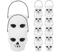 ibasenice 12 Pezzi Cestino Porta Caramelle Halloween in Plastica Bianca Manico, Secchio Resistente per Dolcetti, Decorazione Creativa per Feste e Performance