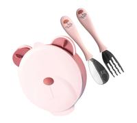 ibasenice 1set Ciotole Per Ragazzo Ragazza Con Ventosa Ciotola Inossidabile Con Design Orsetto Cartone Animato Per Svezzamento e Alimentazione Sicura Mantiene Cibo Caldo e Protetto