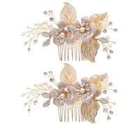 ibasenice 2 pettini per capelli da sposa con fiori: accessori per capelli da sposa per donna - pettine laterale decorativo floreale - copricapo vintage dorato con foglie per spose, damigelle, ospiti,