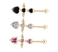 ibasenice 3 pezzi Piercing Cerchio Cuore e Angelico Gioielli Navel in Chirurgico Anelli Belly Button Rings Ipoallergenici e Lucidi Adatti Donna e Ragazza