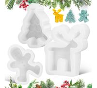 ibasenice 3 Pezzi Stampo in Silicone Natalizio Creativo per Sapone e | Albero, Omino di Pan di Spezie e Renna, Flessibile e Riutilizzabile, Facile da Sformare per DIY