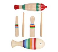 ibasenice 3sets Strumenti Musicali Legno Per Ragazzo Ragazza Colorati Con Guiro Strumento Forma Di Pesce e Bacchette Stimola La Percezione Musicale e La Coordinazione Mano-occhio
