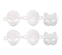 ibasenice 6 maschere vuote da dipingere - Maschere Therian non finite, maschera per il viso di gatto e volpe bianca con rete per gli occhi preinstallata, per costumi di Halloween ed eventi cosplay.