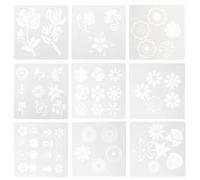 ibasenice 9 Pezzi Stencil Fiori Riutilizzabile, Argento Pet | Modello Decorativo per Progetti Fai e Album Fotografici, Sicuro, Riutilizzabile