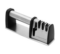 ibasenice Affilacoltelli Manuale 4 in 1 Strumento Ergonomico per Affilare Coltelli da Cucina e Forbici Uso Domestico Argento ABS