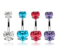 ibasenice Anelli Ombelico Cuore Strass, Set 4 Pezzi Gioielli per Piercing Ombelico Donna, Accessori Eleganti per Feste, Spiaggia e Uso Quotidiano, Vari Colori (bianco, Rosso, Viola, Blu