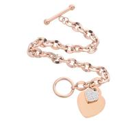 ibasenice Bracciale Donna in Acciaio Inossidabile Rosé con Pendente Cuore Chunky e Chiusura Toggle Anallergico e Leggero per Feste e Uso Quotidiano