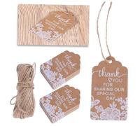 ibasenice Cartellini Bomboniere e Corda 100 Kraft Beige con Bianca Etichette Multiuso per Matrimonio e Decorazioni Festa