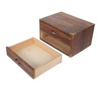 ibasenice Cassettiere Portaoggetti Vintage in Legno da Scrivania 2 Cassetti, Organizer per Gioielli e Cancelleria, Mobiletto Compatto per Casa e Ufficio