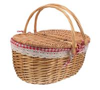 ibasenice Cestino da Picnic Cesta Rustica in Vimini con Coperchio e Doppi Manici per Conservazione di e Piccoli Oggetti per Feste di Matrimonio e