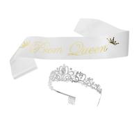 ibasenice Corona di Cristallo e Fascia da Ballo Bianca, Set 2 Pezzi, Accessori per Feste di Laurea e Cerimonie