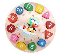 ibasenice Didattico Legno per Anni con Puzzle e Cartoon Educativo per Imparare Ore e Minuti Materiale Resistente per Apprendimento Precoce