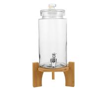 ibasenice Distributore di succhi, caraffa in vetro per servire acqua con base in legno, stazione self-service per bevande da 2,5 litri, distributore di bevande fredde, caraffa trasparente per bibite e