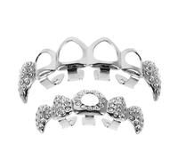 ibasenice Griglie da Denti da Vampiro in Argento Strass Accessori in Metallo Cavo per Halloween e Costumi Hip Hop