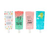 ibasenice Kit da Viaggio 4 Pezzi Sacchetti Pieghevoli in Plastica per Lozioni 100ml Resistenti e Spremibili per Cosmetici da Viaggio e Borsa Porta Trucchi
