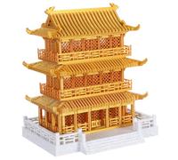 ibasenice Padiglione Cinese in Miniatura, Decorazione Edificio Antico a 3 Piani in Plastica Oro, Ornamento da Tavolo per Casa e Scaffali