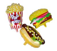 ibasenice Popcorn Hot Dog Hamburger e Riutilizzabili Design Realistico Set 3 Palloncini in Pellicola di Alluminio Gonfiaggio Rapido per Feste per Picnic e Bbq