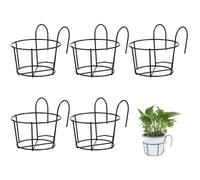 ibasenice Porta Vasi da Balcone in Ferro Nero, 5 Pezzi Portafiori Rotondi Sospesi, Leggero e Portatile, per Decorare Spazi Esterni e Ambienti