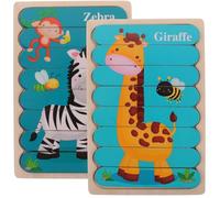 ibasenice Puzzle in Legno Educativo per Zebra e Giraffa Gioco Didattico per Sviluppo Manuale e Logico Rompicapo Sicuro e Resistente per Ragazzi e Ragazze