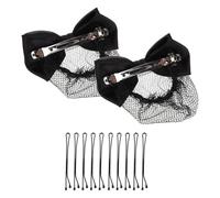 ibasenice Rete per Chioma Professionale Rete Elastica Traspirante 2 Pezzi Nera Fiocco in Raso e 10 Mollette Piatte per Donna Chioma Lunghi, per Banche e Lavoro