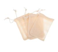 ibasenice Sacchetto per Sapone in Cotone e Lino 5 Pezzi con Coulisse, Rete Esfoliante Naturale Beige per Doccia e Viaggio, Cura Delicata della Pelle e Uso Versatile