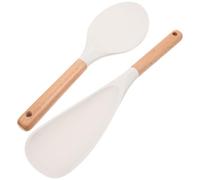 ibasenice Set 2 Cucchiai da Riso in Silicone Bianco Manico Ergonomico, Utensili da Cucina Resistenti al Calore per Casa e Ristorante