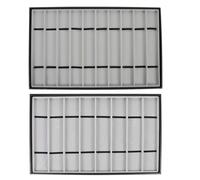 ibasenice Set 2 Pezzi Vassoio Espositivo per Cinturini e Orologi da Polso Vassoio Portaoggetti Rettangolare Morbido Grigio Bordo in Pelle Nera Supporto Protettivo per Esposizione e