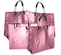 ibasenice Set da 4 Borse Tote per la Spesa Lucide in PVC Rosa 25X23X10 CM Borse Riutilizzabili Manici Resistenti per Regali Shopping e Feste