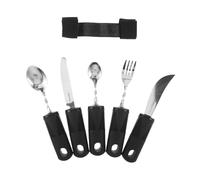 ibasenice Set Posate Adattabili per Anziani e Disabili Cucchiaio e Forchetta Pieghevoli Anti-Vibrazione Manico Ergonomico in Acciaio Resistente Fascia di Fissaggio per Assistenza Pasti