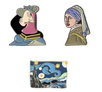 ibasenice Spilla da Bavero Pittura Celebre Ispirata a Maestro, Set 3 Pezzi in Lega, Accessorio Unico ed Elegante per Uso Quotidiano e Banchetti Stili multipli