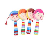 ibasenice Tamburo a Sonagli in Legno Educativo a Mano Per Ragazzo Ragazza, Set Da 4 Pezzi Design Cartoni Animati, Stimola Senso Del Ritmo e Interesse Musicale Per Regali Di Compleanno e Festività