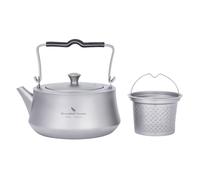 iBasingo Bollitore in titanio da 800 ml con infusore per tè sfuso, caffettiera con filtro e manico pieghevole, caldaia per acqua ultraleggera per campeggio all'aperto, brocca d'acqua Ti3093D