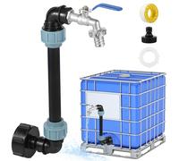 IBC - Rubinetto a collo di cigno da 3/4", adattatore IBC per serbatoio dell'acqua piovana da 1000 l, con tubo di prolunga da 25 cm, accessorio per serbatoio dell'acqua