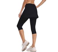 Ibeauti, leggings da donna con gonna UPF 50+, pantaloni da yoga con tasche per tennis, corsa, allenamento attivo - nero - L