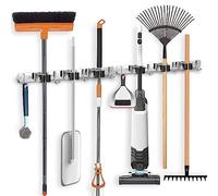 ibell 2 Pezzi Portascope e Portaspazzole da Muro, Supporto Parete per Scopa e Porta Utensili in Acciaio Inossidabile, Gancio Scopa Autoadesivo per Cucina, Bagno, Giardino, Garage (3 Posti e 4 Ganci)