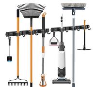 ibell 2 Pezzi Portascope e Portaspazzole da Muro, Supporto Parete per Scopa e Porta Utensili in Acciaio Inossidabile con 6 Posti e 8 Ganci, Gancio Scopa Autoadesivo per Bagno, Giardino, Garage