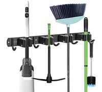 ibell Portascopa e Portaspazzole Da Muro con 4 Posti e 5 Ganci, Portascope da Muro Appendi in Acciaio Inossidabile, Supporto Parete Autoadesivo per Scopa e Porta Utensili per Giardino, Garage