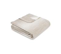 Ibena Coperta 150 x 200 cm - misto cotone, prodotta in Germania, calda e lavabile, coperta beige a righe bianche