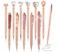 IBEQUEM 12Pz Penne a Sfera Oro Rosa, Metallo Cristallo Nero Inchiostro Punta Fine Penne Diamante Penne a Sfera Oro Rosa Glitter, Regali Per Ragazze Donne Scuola Matrimonio Casa Ufficio Forniture