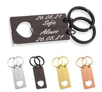 ibera gifts - 2 Portachiavi Personalizzati in Acciaio Inossidabile, Incisione di Nome o Messaggio d'Amore, Portachiavi Personalizzato Incisione per Coppie e Amici (Nero)